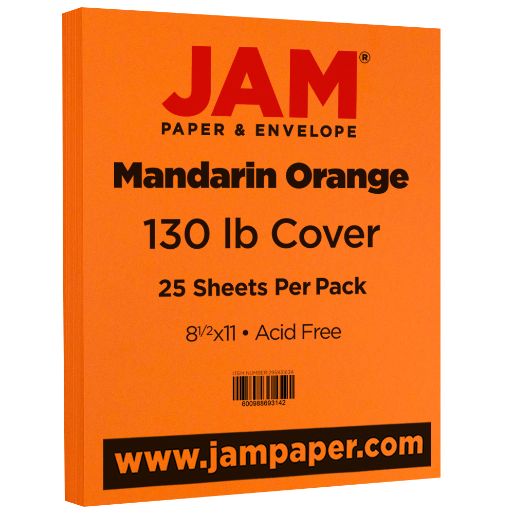 JAM Paper Cardstock, 8 1/2 x 11, 130lb Orange, 25 per Pack