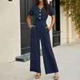 thumbnail image 4 of Xdegoge Womens Short Sleeve Jumpsuit V Neck Button Front High Waist Elastic Wide Leg Pants Casual Puff Sleeves Loose Fit Summer Jumpsuits Plus Size, 4 of 9
