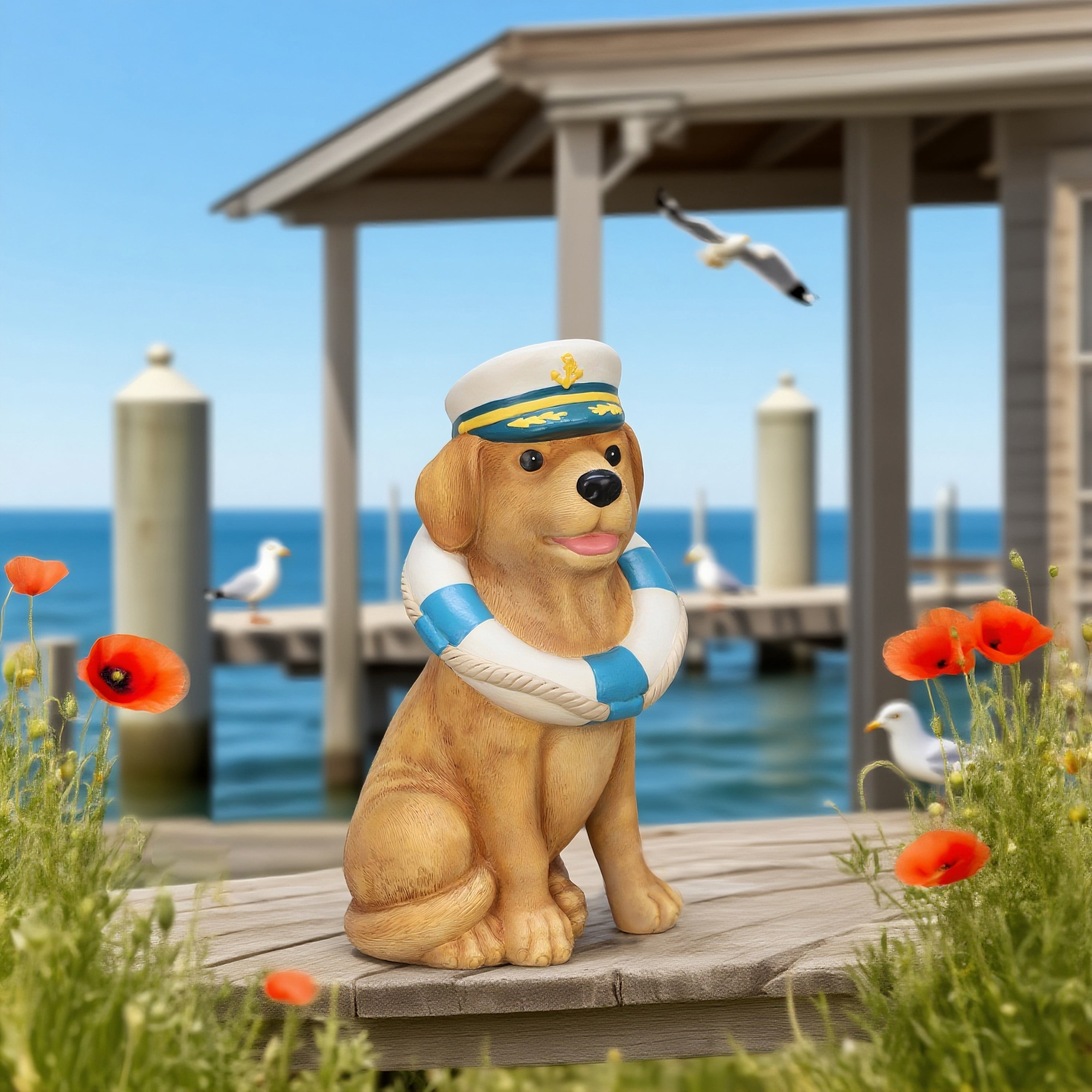 Mainstays Yellow Outdoor Captain Dog Statue 7" x 5.38" x 12"H