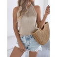 thumbnail image 4 of Deago Women's Summer Knit Halter Tank Tops Crochet Hollow Out Sleeveless Casual Racerback Cami Sweater Vest (Khaki, S), 4 of 9