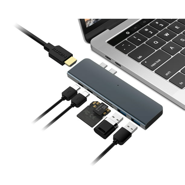 Danser Ubrugelig notifikation 7-Port USB-C / Type C Hub Adapter for Macbook Pro/ Macbook Air -  Thunderbolt 3, USB C, 2 x USB A 3.0, 4K HDMI and SD / Micro SD card slots -  Walmart.com