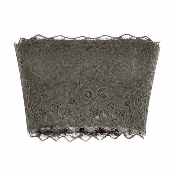 Wyobmus Women Lace Bandeau Bra Strapless Wireless Solid Bralette Bra Seamless Push-Up Bandeau Tube Top B-Gray*