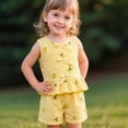 thumbnail image 4 of Xyant Toddler Baby Summer Clothes for Girls 3 6 12 18 24 Months 2T 3T 4T 5T Girls Outfits Short Sleeve Letter T-Shirt Tops + Shorts Outfits Sets (Yellow,12-18 Months), 4 of 7