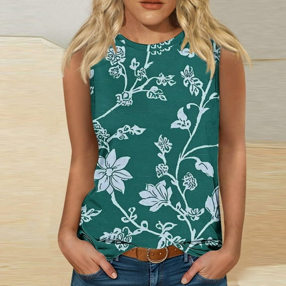 Blmnix Tank Tops for Women Cotton Tank Top Loose Graphic Tank Tops Tank Top Blue Crew Neck Sleeveless Summer Tank Tops
