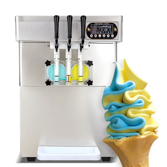 Kolice Countertop ETL 3 Flavors Soft Serve Ice Cream Machine-Auto Washing, Counting, Upper Tanks Refrigerated 2 1 Mixed Flavors