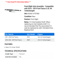 thumbnail image 2 of Front Right Axle Assembly - Compatible with 2010 - 2019 Ford Taurus 3.5L V6 Turbocharged 2011 2012 2013 2014 2015 2016 2017 2018, 2 of 2
