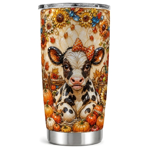Autumn Cow Tumbler 20oz, Farm Tumbler, Fall Stainless Steel Travel Cup