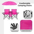thumbnail image 3 of YEXJ Double Camping Chair with Umbrella, Folding Loveseat Chairs w/Canopy Shade, Carrying Bag, Table, Cup Holder, Portable Beach Chairs Outdoor Picnic Patio,Pink, 3 of 10