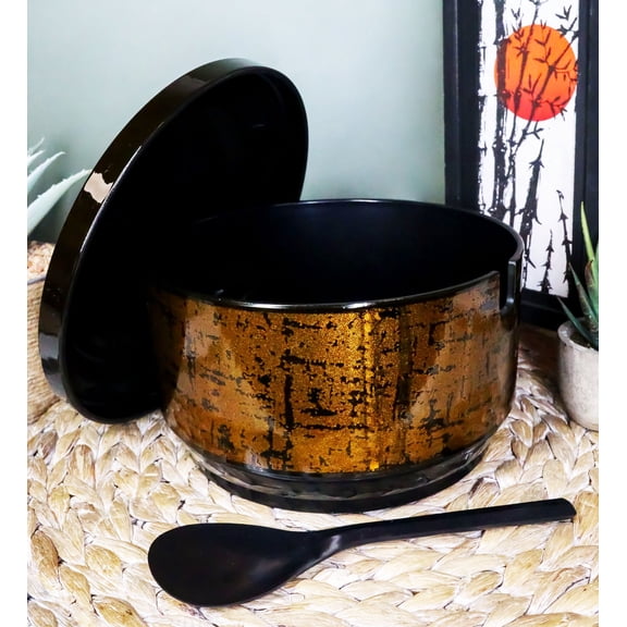 Large Japanese Restaurant Grade Gold Ohitsu Rice Container Serving Bowl & Scoop