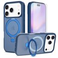 thumbnail image 1 of Asuwish Phone Case for iPhone 17 Pro 6.3 inch Tempered Glass Screen Protector Magnetic Folding Stand Frosted Translucent Rugged Shockproof Protective Cell Cover i Phone17 i17 17Pro Women Men Blue, 1 of 7