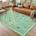 thumbnail image 2 of Hasoo Green Washable Area Rugs 8' x 10' Rug for Living Room Floral Modern Trellis Non Slip Throw Indoor Carpet, 2 of 6