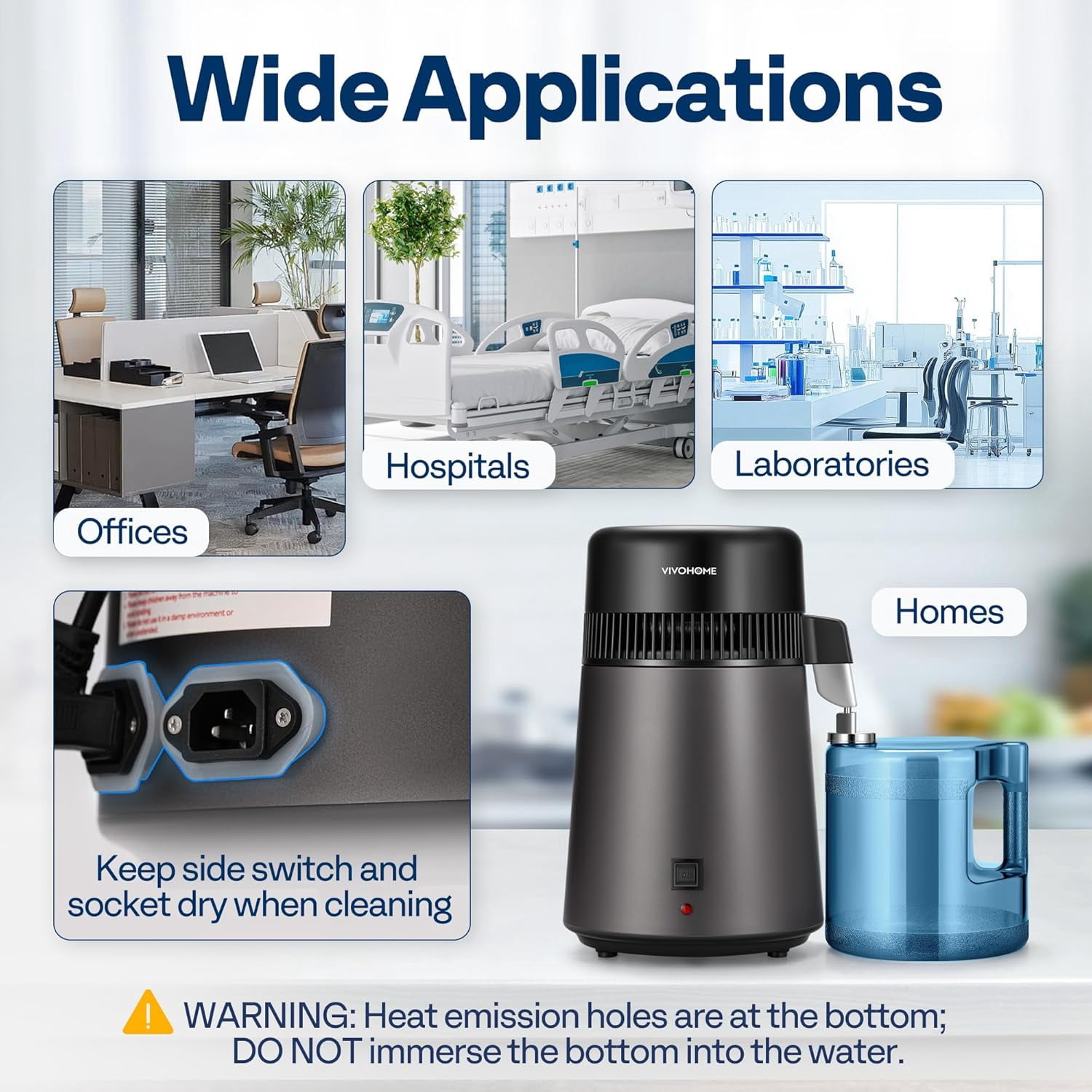 SPECSTAR Water Distiller Countertop 1.06 Gallon/4L 900W Distilled Water Machine with Smart Switch Purifier Filter for Home Office, Black