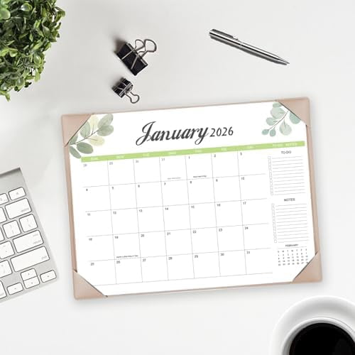 Desk Calendar 2026-2027 with Desk Mat – 17" x 12" Large Desk Pad Calendar Runs from January 2026 to June 2027, Office Supplies Desktop Monthly Calendar for Home & Office