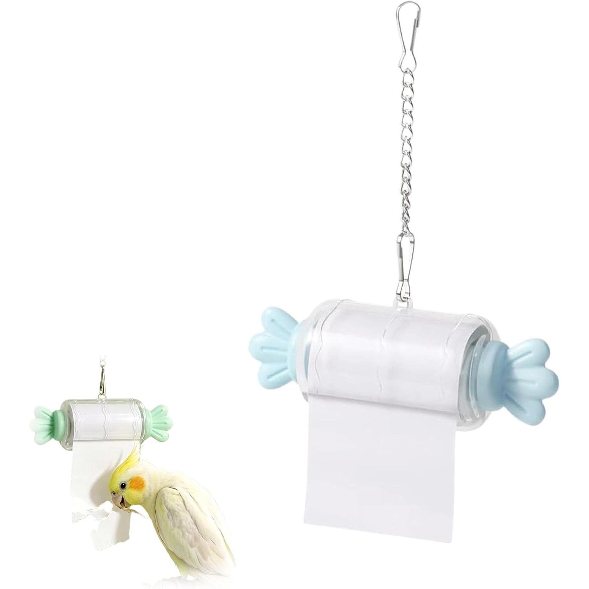 Bird Cage Paper Shredding Toy, Candy Shape Rolling Paper Chewing Accessory with Hanging Chain, Cockatiels Budgies Conures Interactive Toy for Small Medium Birds Cage Use (#1A)