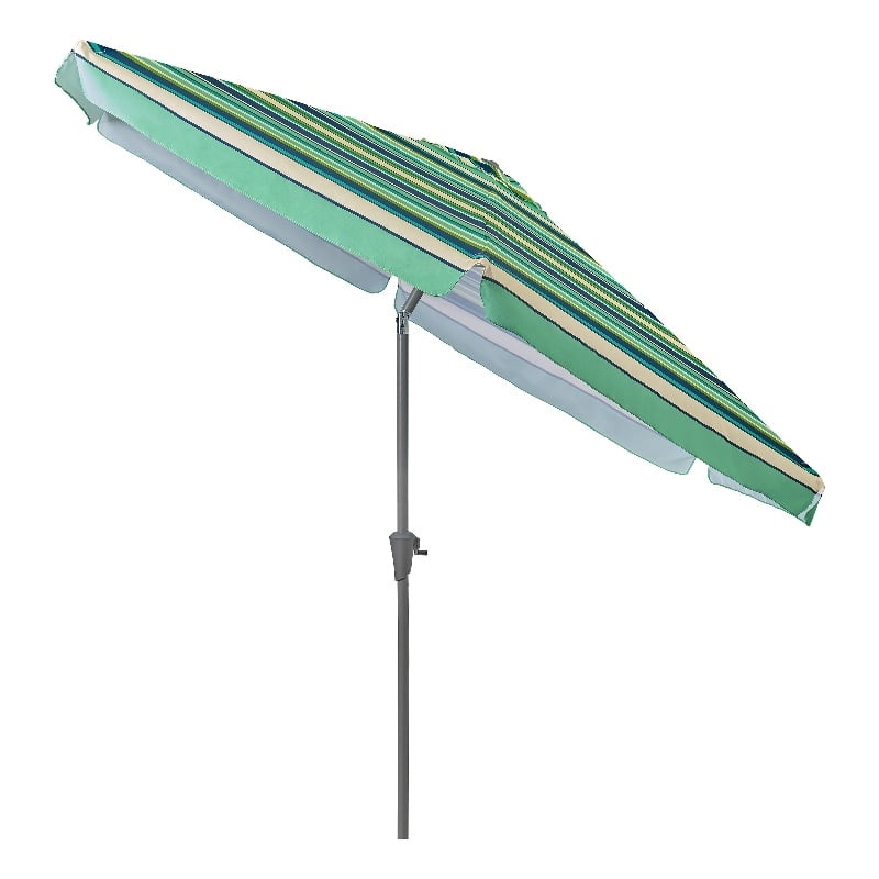 10ft Round Tilting Green and White Patio Umbrella with Steel/ Metal