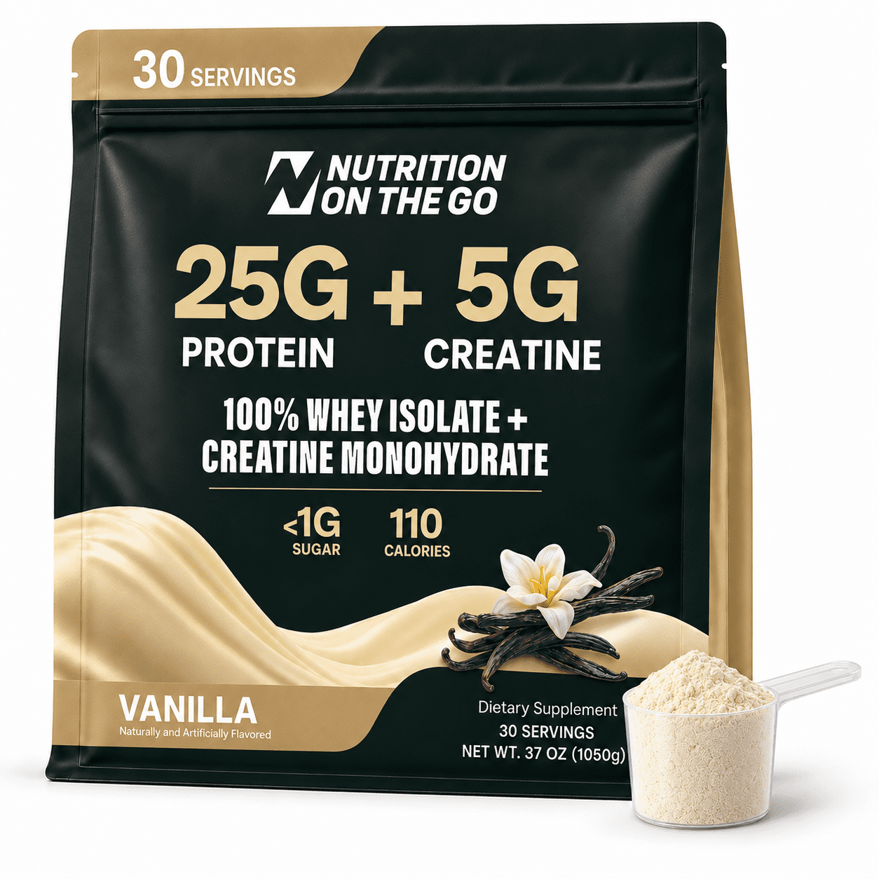 Nutrition On The Go Whey Protein Isolate + Creatine Powder, Vanilla, 30 Servings