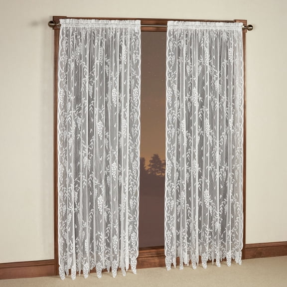 Wisteria Arbor White Sheer Polyester Lace, Floral Window Treatment; 2-84L Panels Set