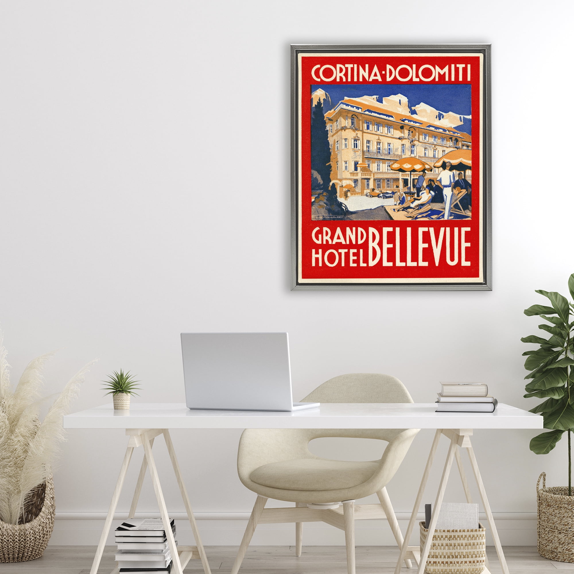 Stupell Industries Grand Hotel Bellevue Vintage Gray Framed Floater Canvas Wall Art, design by Print Collection