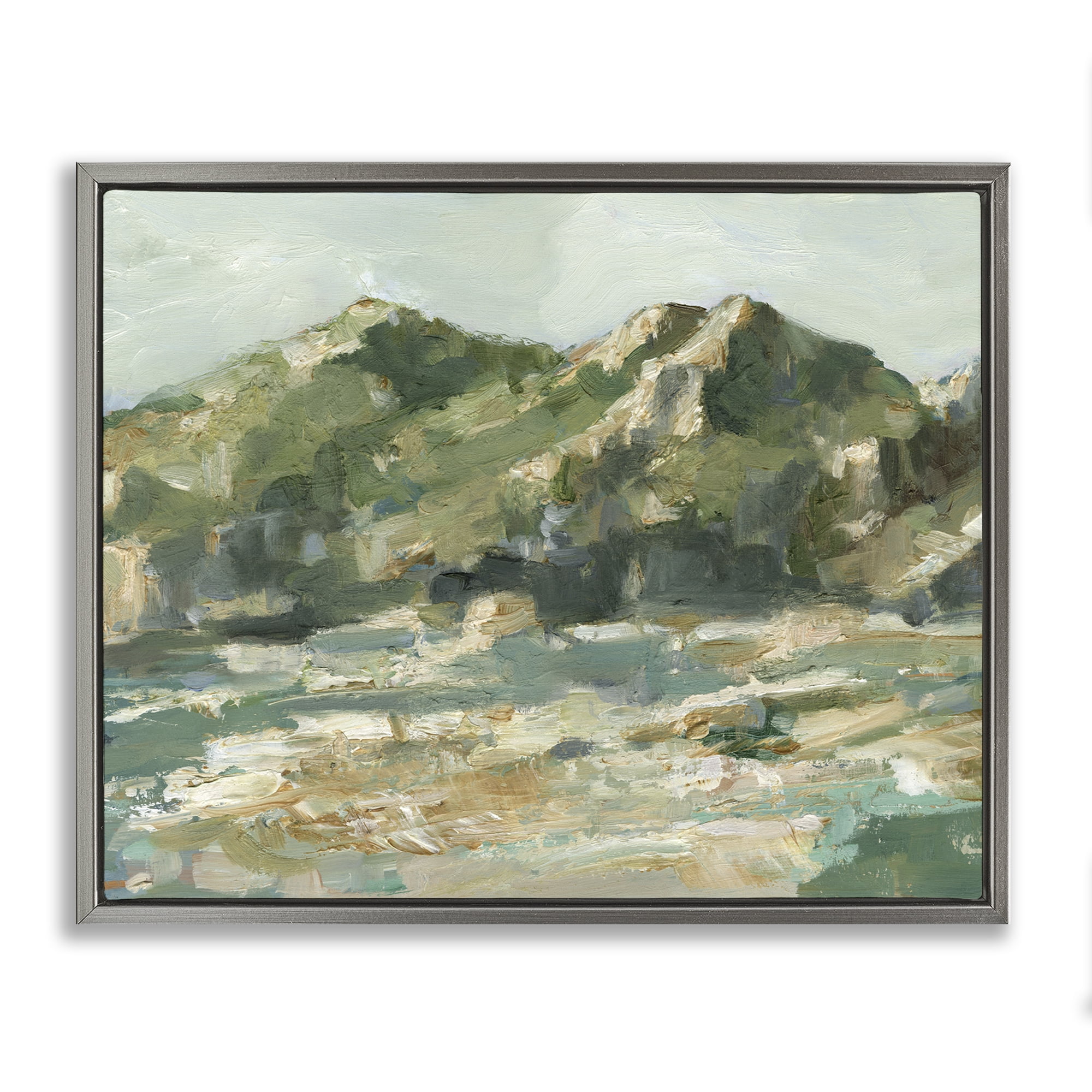 Stupell Industries Rocky Mountain & Shore Abstraction Abstract Painting Gray Floater Framed Canvas Art Print Wall Art 21 x 17