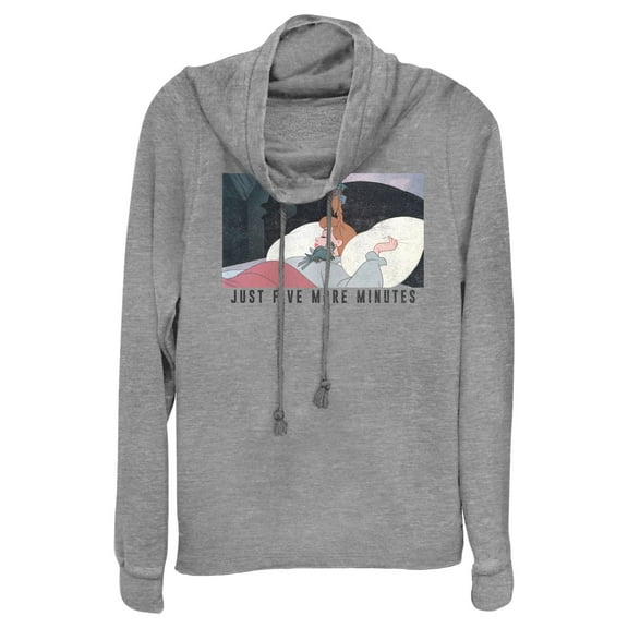 Junior's Cinderella Just Five More Minutes Cowl Neck Sweatshirt Gray Heather X Large