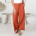 thumbnail image 2 of HBYJLZYG Wide Leg Pants, Cotton Linen Pants For Women Versatile Elastic Waist Solid Color Spring Summer Pants Trousers With Pocket, 2 of 6