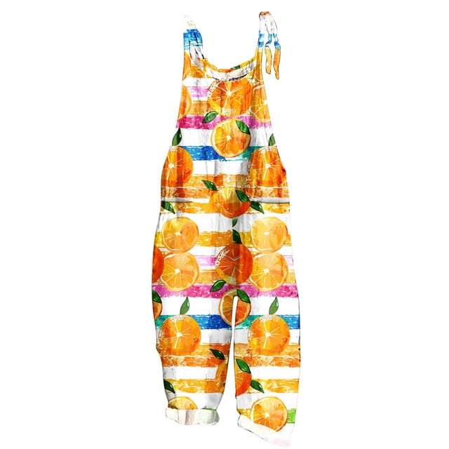 yoeyez Womens Workout Romper,Women's Summer Cute Print Plus Size Jumpsuits Sleeveless Adjustable Straps Backless Rompers With Pockets Multicolor,L