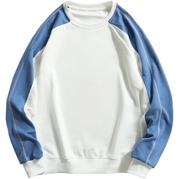 LODIENY Men Fall Crew Neck Sweatshirts Raglan Long Sleeve Color Block Casual Shirt Classic Fit Casual Fashion Athletic Shirts White XXXL