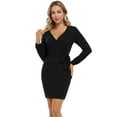 thumbnail image 4 of HA-EMORE Surplice Neck Long Sleeve Casual Winter Party Wedding Guest Thanksgiving Day Bodycon Pencil Mini Dress for Women, 4 of 9