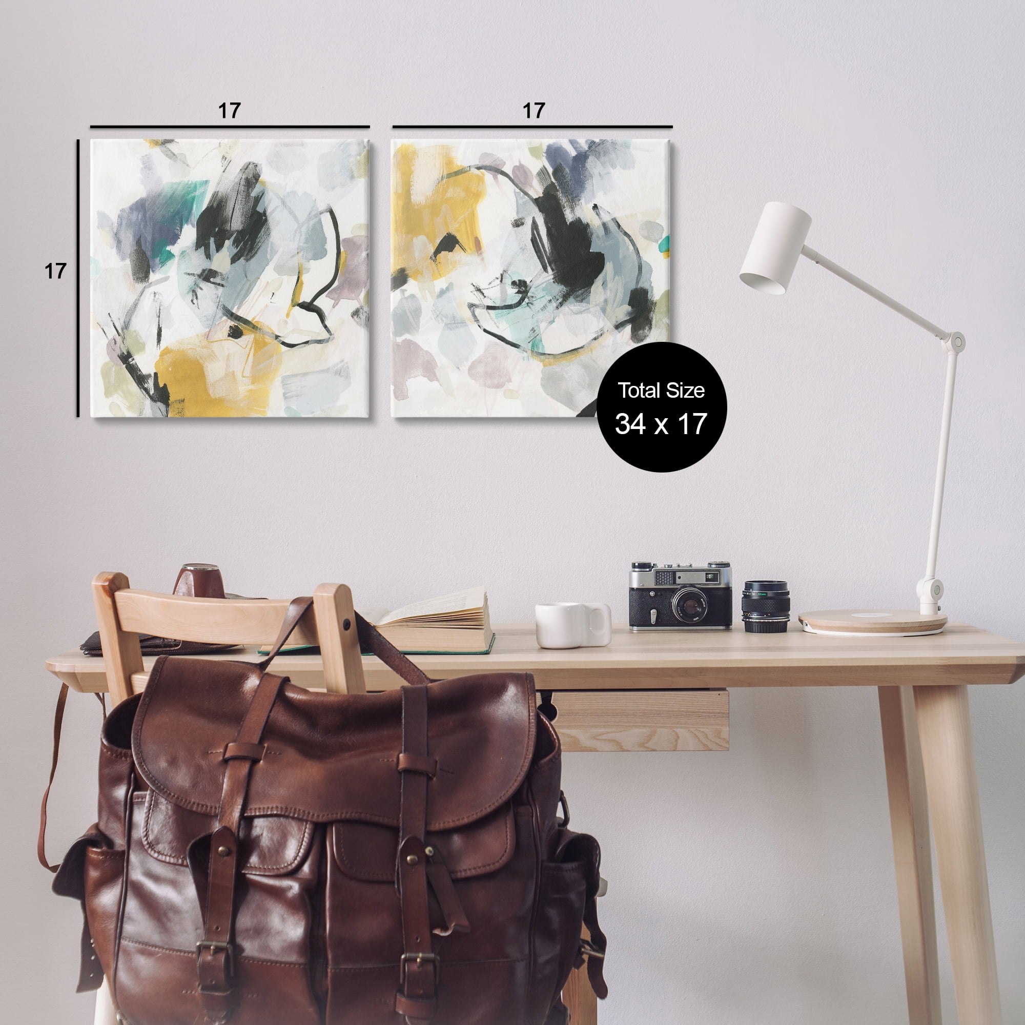 Stupell Industries Black & Yellow Abstract Splash Abstract Painting Wrapped Canvas Art Print Wall Art, 17 x 17, Set of 2