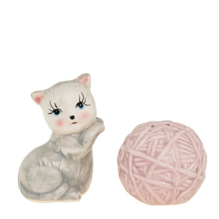 Cap Salt - Streamline (2 Piece) Novelty Cat & Yarn Salt & Pepper Shakers Set Kitchen Décor Home Table Animal