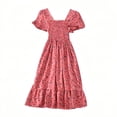 thumbnail image 6 of Levmjia Women's Floral Print Dress Summer Short Sleeve Square Neck Casual Tiered Ruffle Midi Dress with Smocked Waist A Line Swing Dress for Women Vacation, 6 of 6