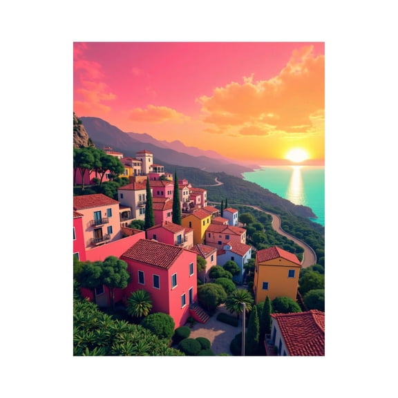 Paint By Numbers Kit for Adults Beginner - DIY Vibrant Coastal Village Sunset View Canvas Painting Kits for Adults, Frameless Paint By Number for Adults for Home Wall Decor 16x20 Inch