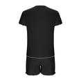 thumbnail image 6 of WRKEKC Casual Outfits for Women Casual Solid Color Round Neck Short Sleeve Tie Waist Shorts Home Wear Set for Comfort, 6 of 6