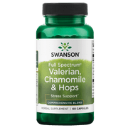 Swanson Valerian, Chamomile '&' Hops - Full Spectrum Herbal Supplement Promoting Relaxation '&' Comfort - Natural Formula Supporting Mind '&' Body Wellness - (60 Capsules)