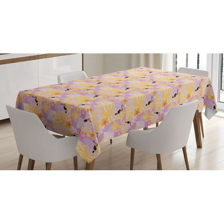 

Tropical Tablecloth Girls Pattern Inspired by Hawaiian Jungles with Parrots Rectangle Satin Table Cover Accent for Dining Room and Kitchen 60 X 90 Marigold Pale Pink by Ambesonne