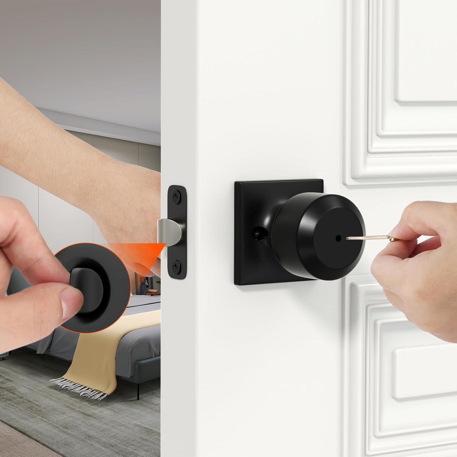 Matte Black Door Knobs Interior, Bedroom Door Knob Bathroom, Interior Door Knobs Privacy Morden Door Knob 1 Pack