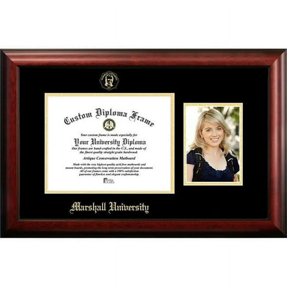 Campus Images WV999PGED-1185 11 x 8.5 in. Marshall University Gold Embossed Diploma Frame with 5 x 7 in. Portrait - Satin Mahogany