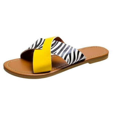 

CYMMPU Women s Slippers Summer Ladies Slippers Cross Band Flat Bottom Sandals Casual Women Shoes Leopard Print Slippers