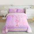 thumbnail image 2 of Manfei Letter T Monogrammed Queen Comforter Set,Pink Sparking Print Bedding Sets,Cute Bow Bowtie Bedding Comforter Set For Child,Microfiber Room Decorative Reversible,3 Pieces, 2 of 8
