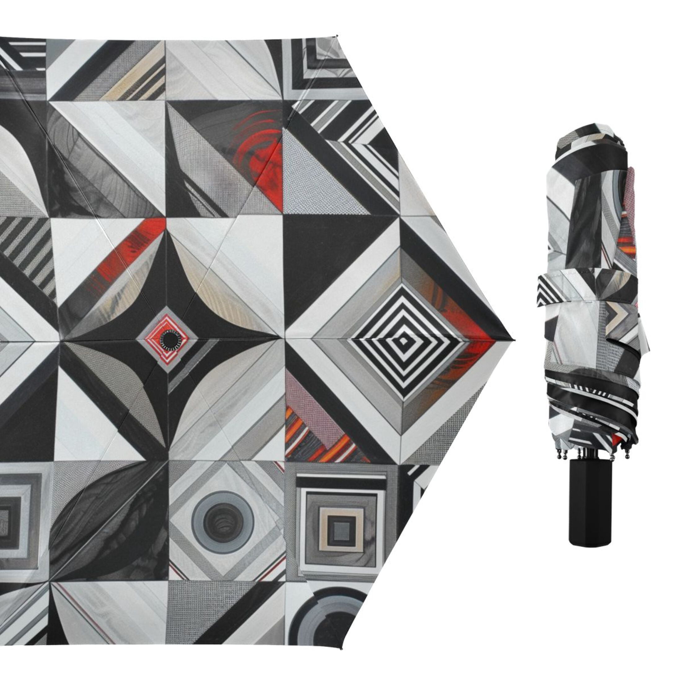ALAZA Geometric Plaid Checkered Pattern UPF 50+ Compact Folding Umbrella for Rain Travel Umbrella Packable