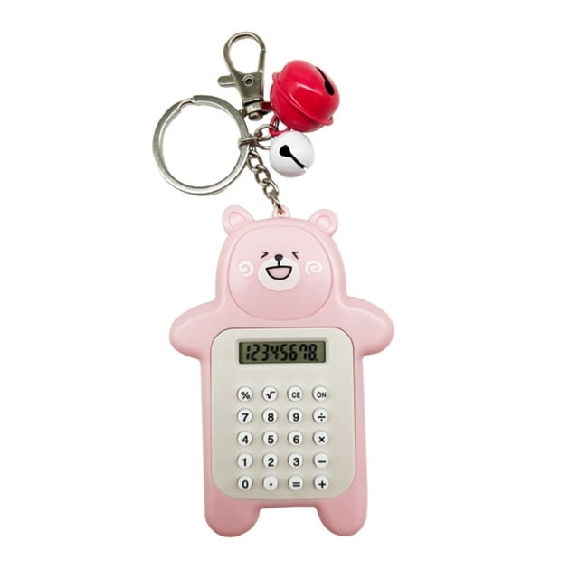 Calculatrice pour Enfants en ABS Adorable à Piles en Forme d'Animal de Remplacement Calculatrices à Écran LCD Outil de Calcul avec Porte-Clés Rose