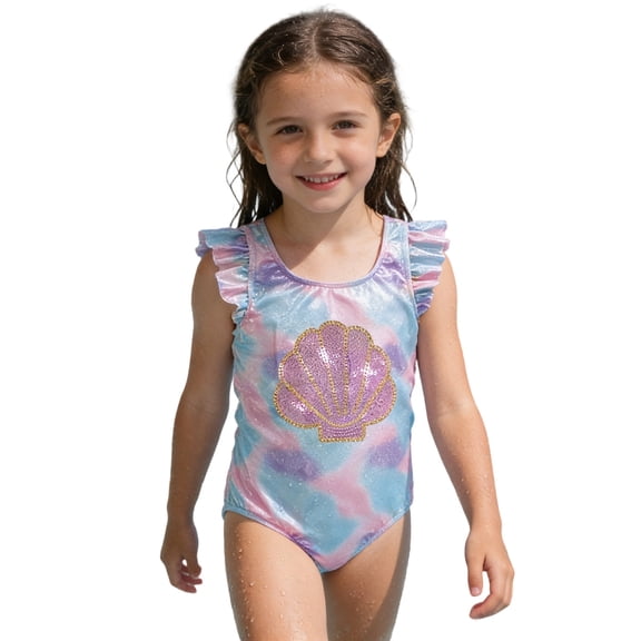 Girls Ruffle Piece Swimsuit Floral Print Bathing For Toddler Kids Sun UPF 50 Swimwear