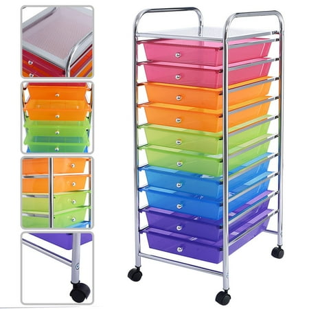 10 Drawer Rolling Storage Cart Scrapbook Paper Office School Organizer Color