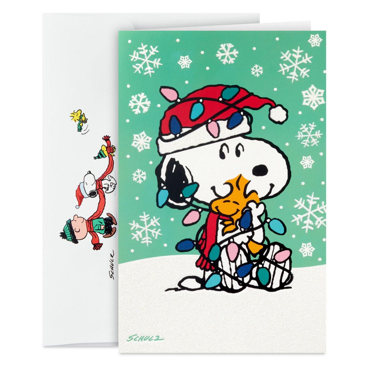 Connections from Hallmark Peanuts Snoopy and Woodstock Hugging Boxed Christmas Cards, Pack of 20