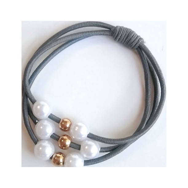 Bandas para el cabello de moda con perlas falsas y buena elasticidad, accesorios para el cabello para niñas en gris.