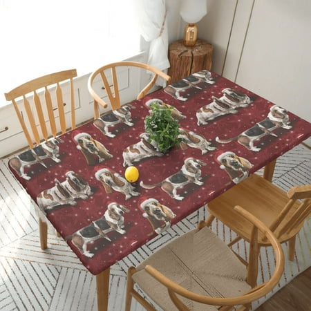 

Home Deluxe Tablecloth The Christmas Basset Hound Waterproof Elastic Rim Edged Table Cover- For Christmas Parties And Picnics 5ft