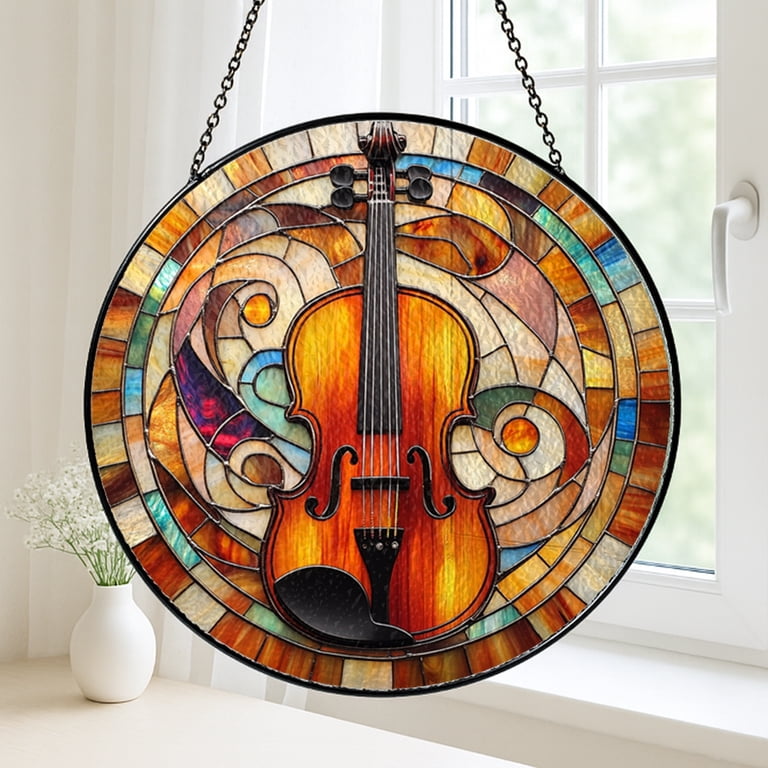 Decorative Violin Stained Glass Window Art, Classic Music