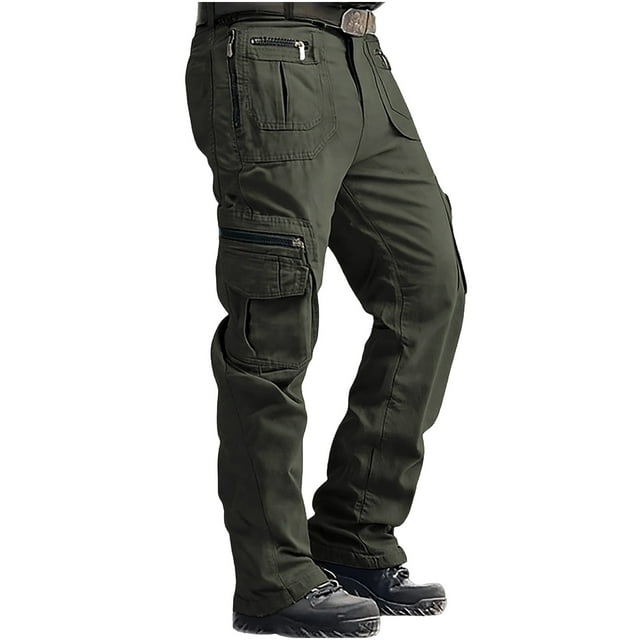 Men's 9-Pocket Tactical Cargo Work Pants - Ripstop Cotton Relaxed Fit Construction Trousers, Zip Fly Button Closure & Elastic Waist for Work/Hiking/Casual