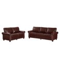 thumbnail image 6 of 2 Piece Living Room Sofa Set, PU Leather Chesterfield Sofa Loveseat+3 Seater Sofa Couch with Hidden Storage and Wooden Legs, Modern Sectional Sofa Set for Apartment Office, Burgundy, 6 of 9