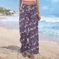 thumbnail image 5 of cocolona Womens Summer Casual Printed Palazzo Pants Elastic Waist Wide Leg Split Vacation Travel Lounge Trousers with Pocket, 5 of 5